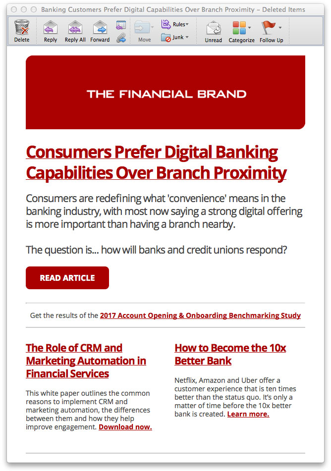 你将收到来自The Financial Brand的电子文摘简讯样本