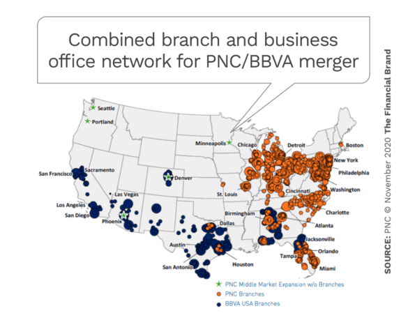 PNC BBVA合并的合并分公司和商业银行办事处网络
